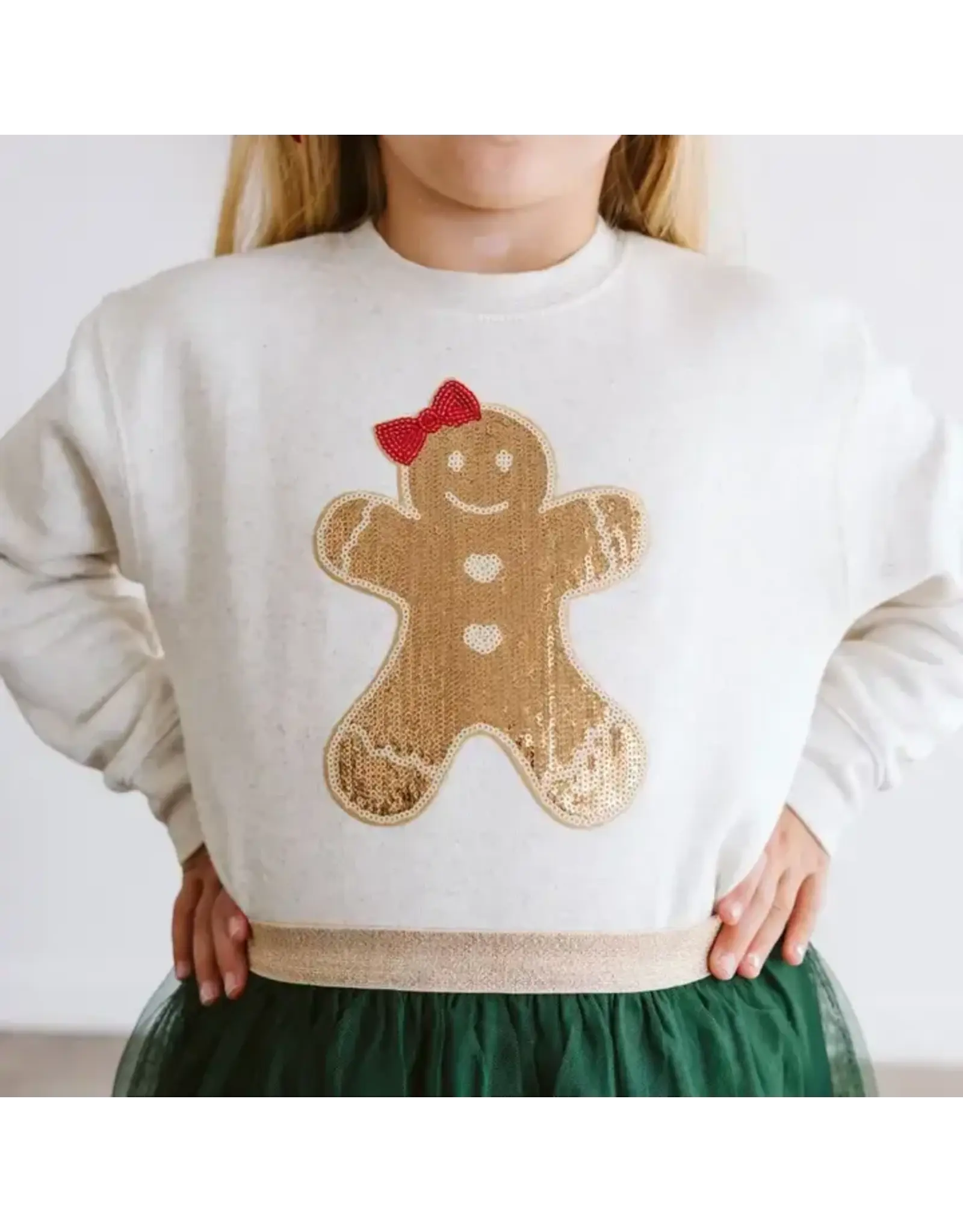 Sweet Wink- Gingerbread Sequin  Patch Christmas Sweatshirt