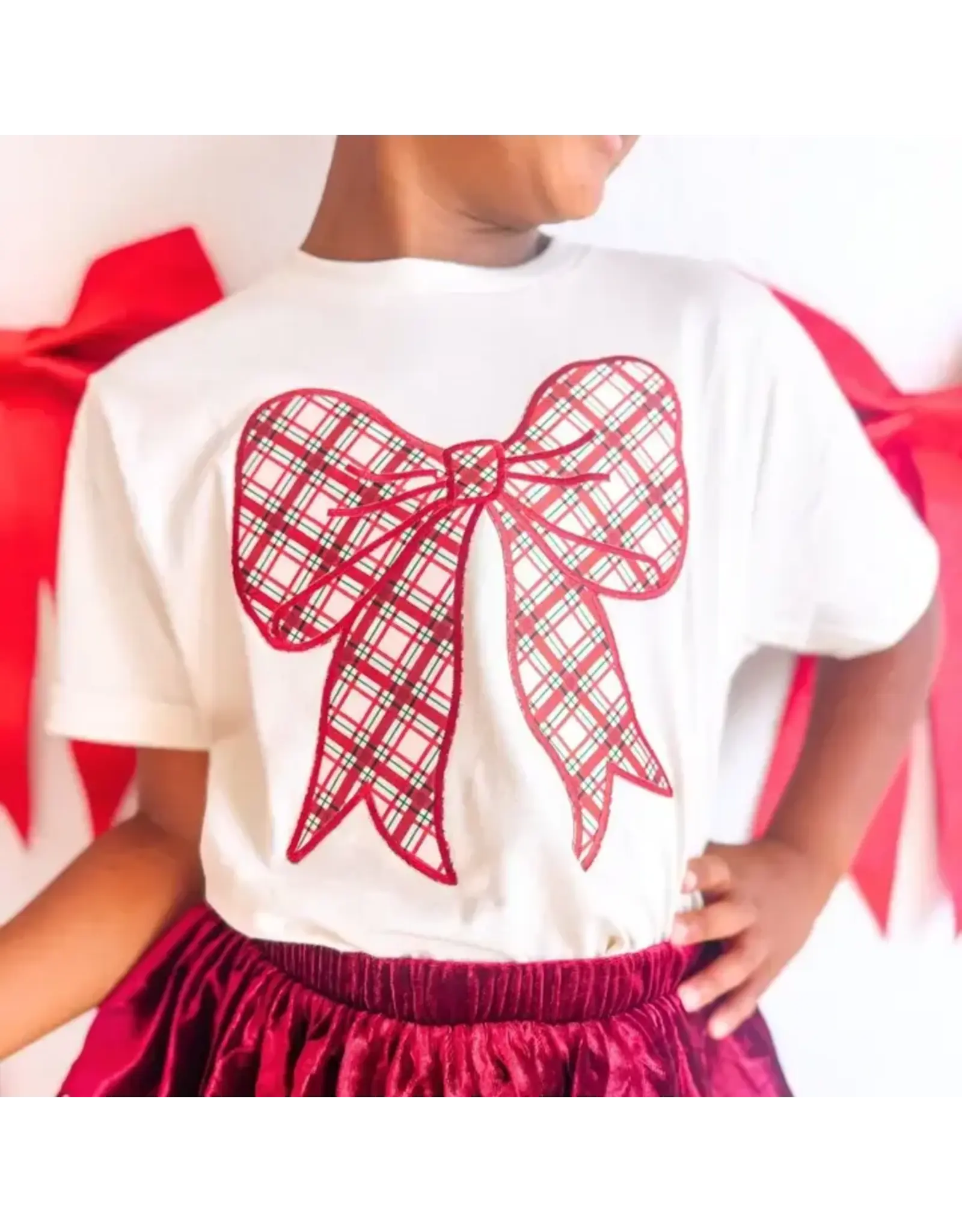 Sweet Wink- Christmas Plaid Bow Patch S/S Shirt