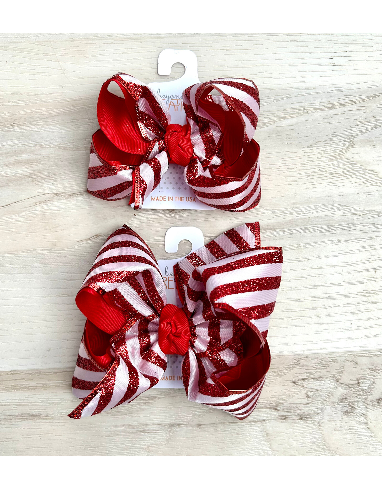 Beyond Creations Beyond Creations - Red Christmas Glitter Stripe layered Bow