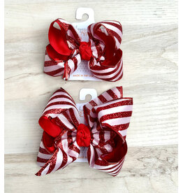 Beyond Creations Beyond Creations - Red Christmas Glitter Stripe layered Bow
