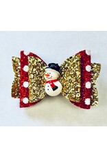 Gold Glitter/Red Dot Snowman Hairbow