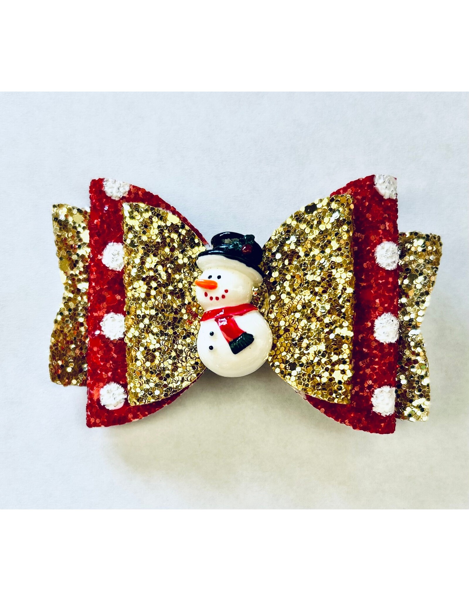 Gold Glitter/Red Dot Snowman Hairbow