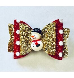Gold Glitter/Red Dot Snowman Hairbow