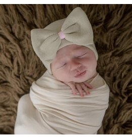 ILYBEAN Ilybean- Oatmeal Bow w/ Pink Ribbon Nursery Beanie