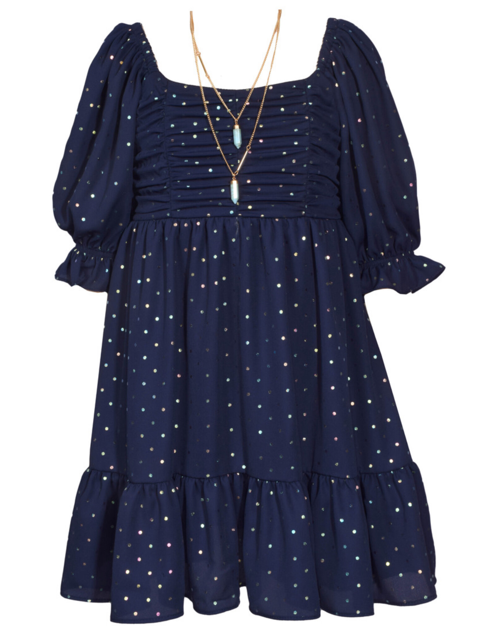 Bonnie  Jean Bonnie Jean-  Navy Foiled Crepe Dress