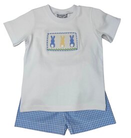 Three Sisters Three Sisters- Bunny Hop Smocked Boys Short Set
