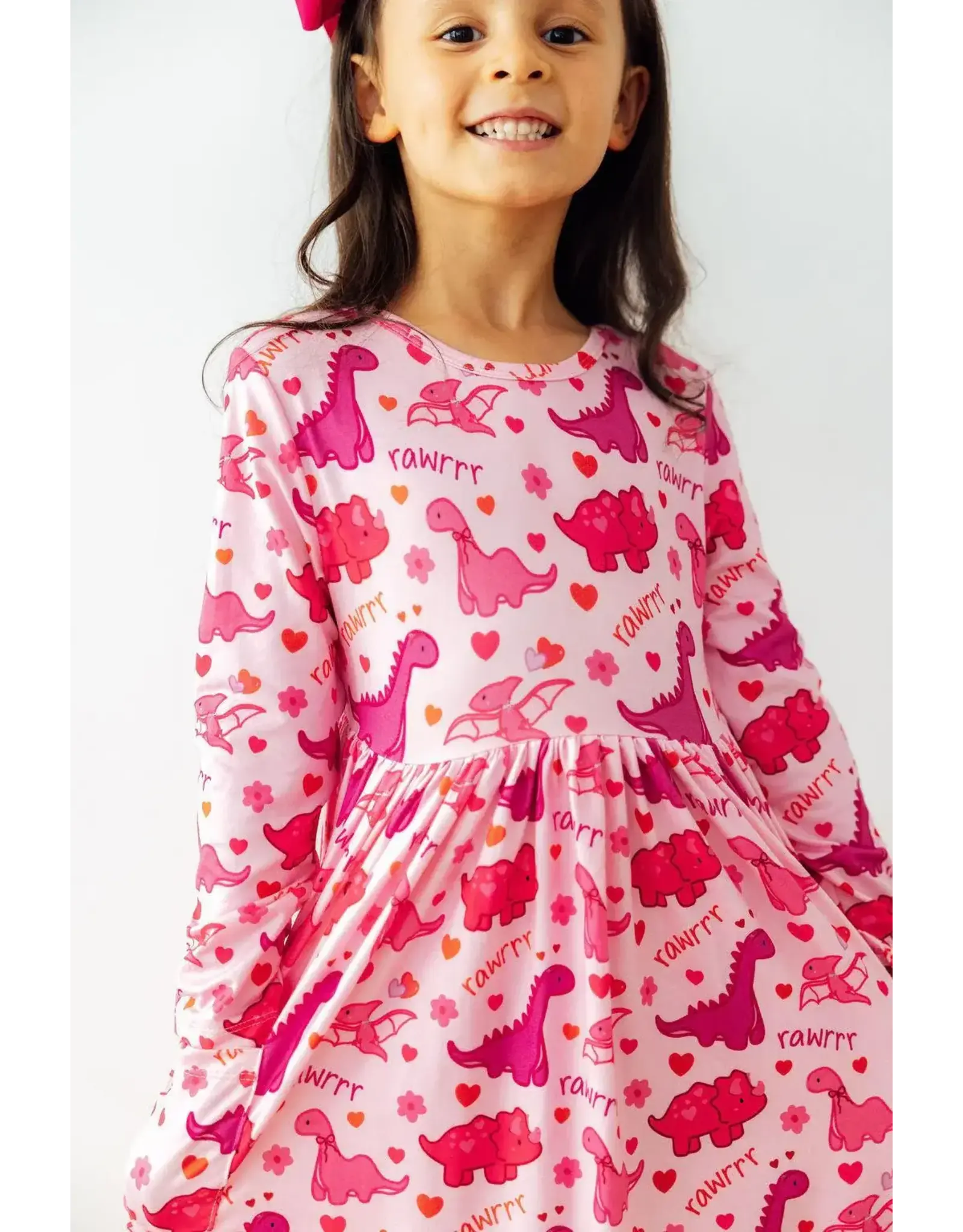 Mila & Rose Mila & Rose- Dino Kisses L/S Pocket Twirl Dress