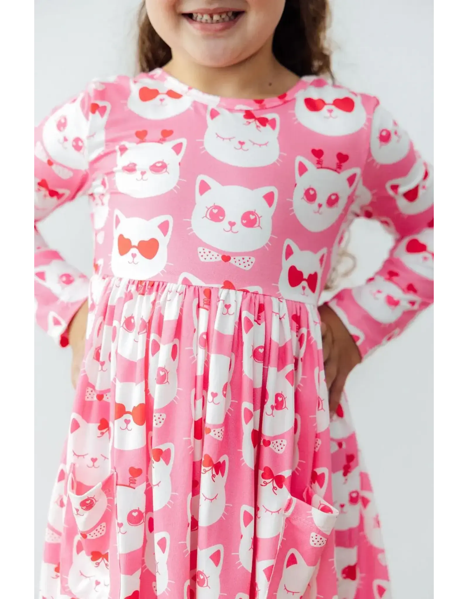 Mila & Rose Mila & Rose- Cutie Cat L/S Pocket Twirl Dress