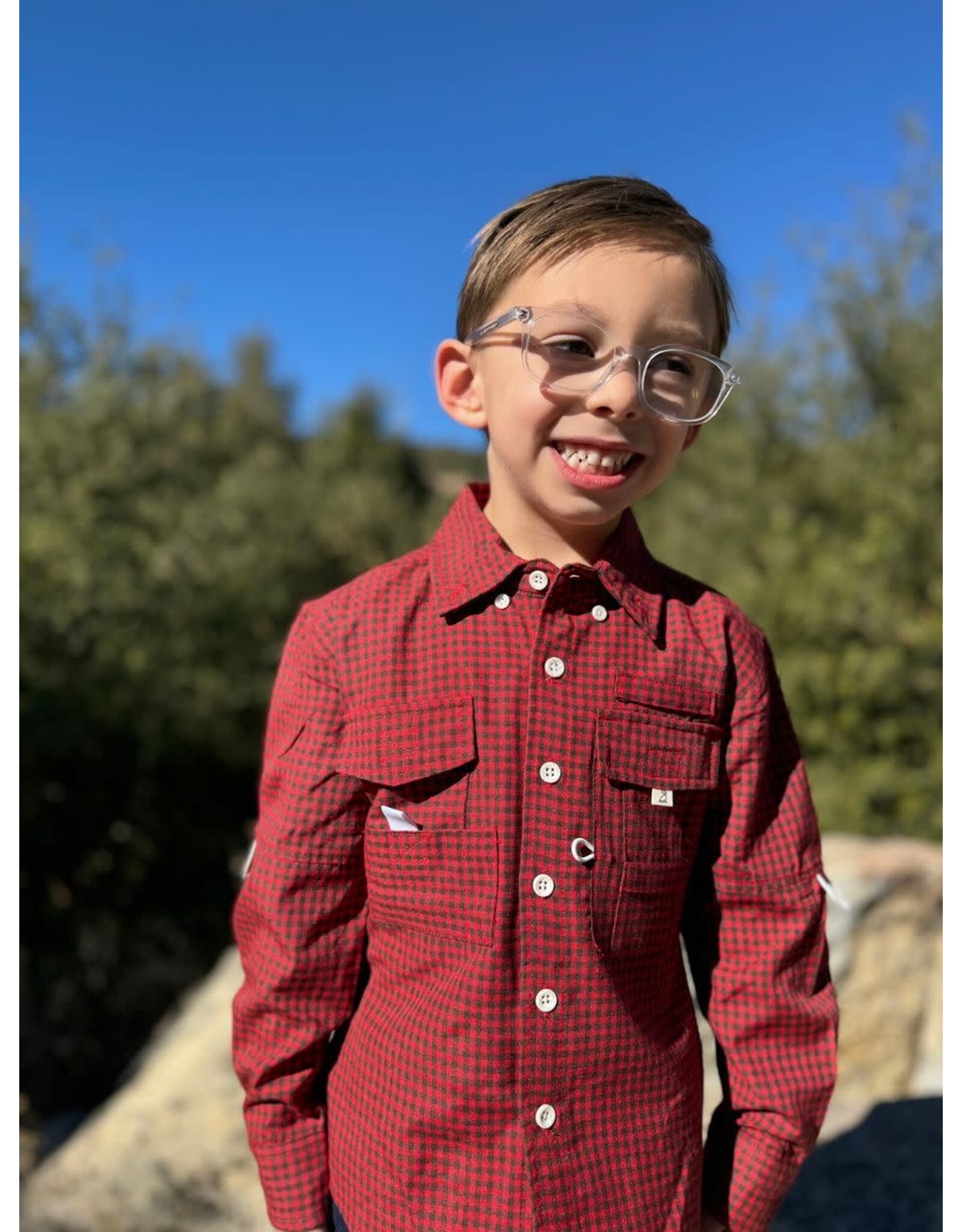 Me & Henry Me & Henry- Sawyer Fishing: Red Plaid Shirt