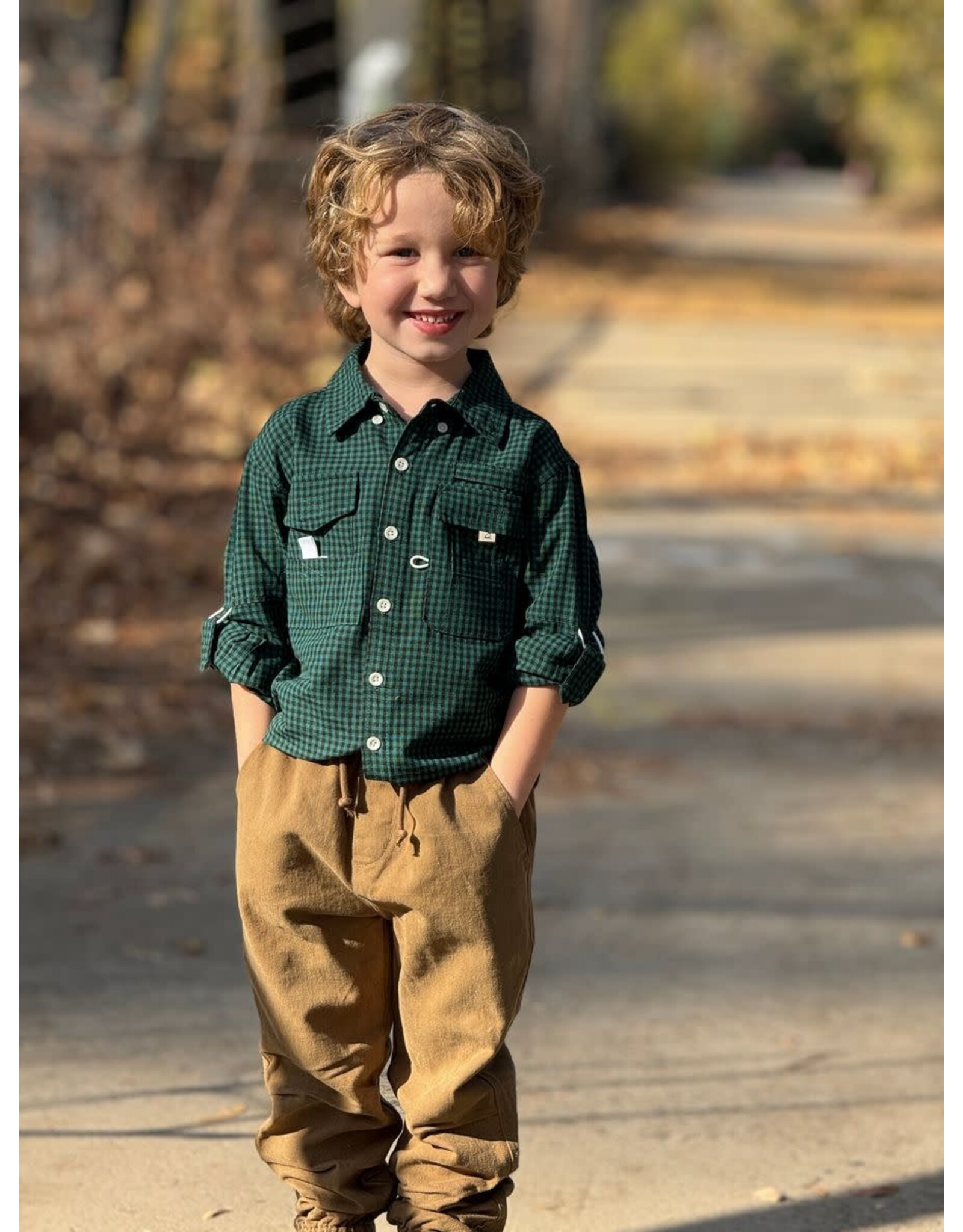 Me & Henry Me & Henry- Sawyer Fishing: Grn/Blk Check Shirt