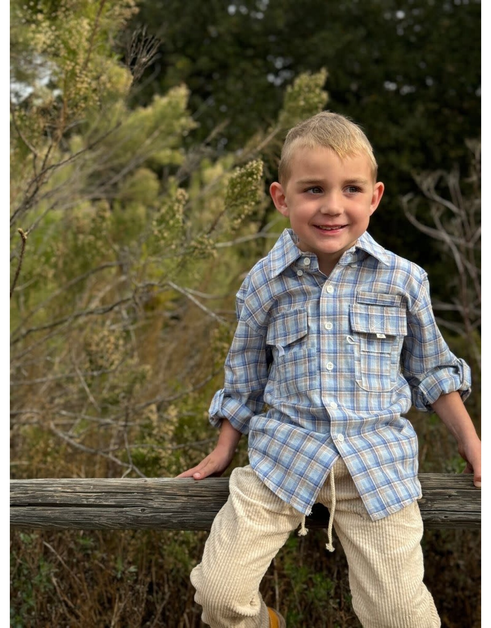 Me & Henry Me & Henry- Sawyer Fishing: Blue/Sky Plaid Shirt