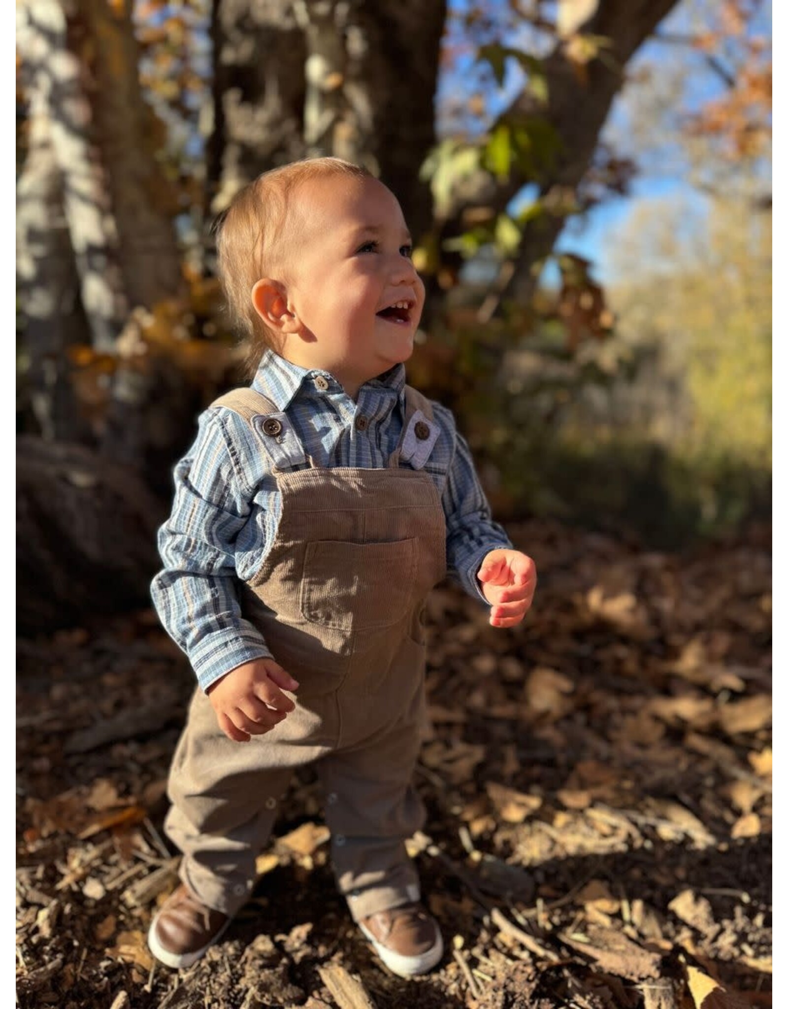 Me & Henry Me & Henry- Jasper Woven Onesie: Navy Multi Plaid