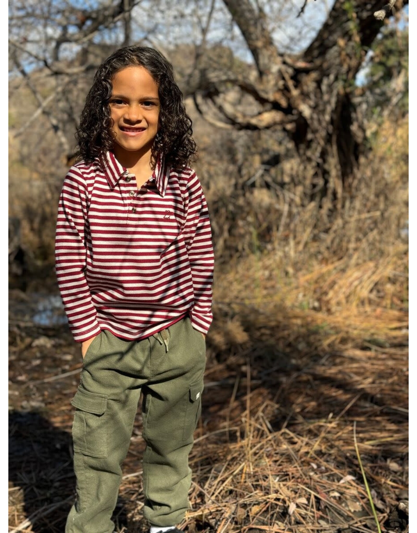 Me & Henry Me & Henry- Spencer Polo: Burgundy/Cream Stripe