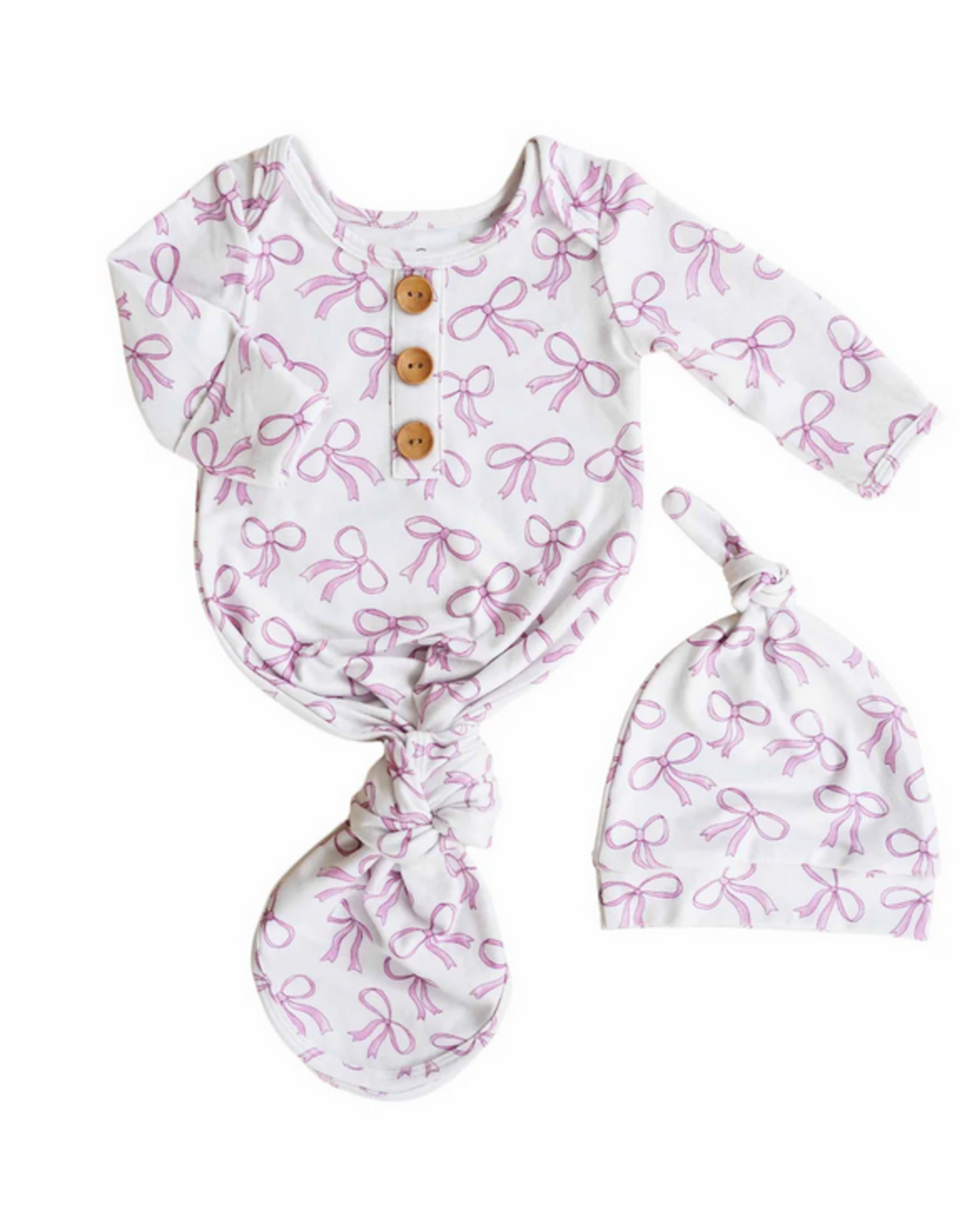 Caden Lane Caden Lane- Blushing Bows Newborn Knot Gown & Hat Set