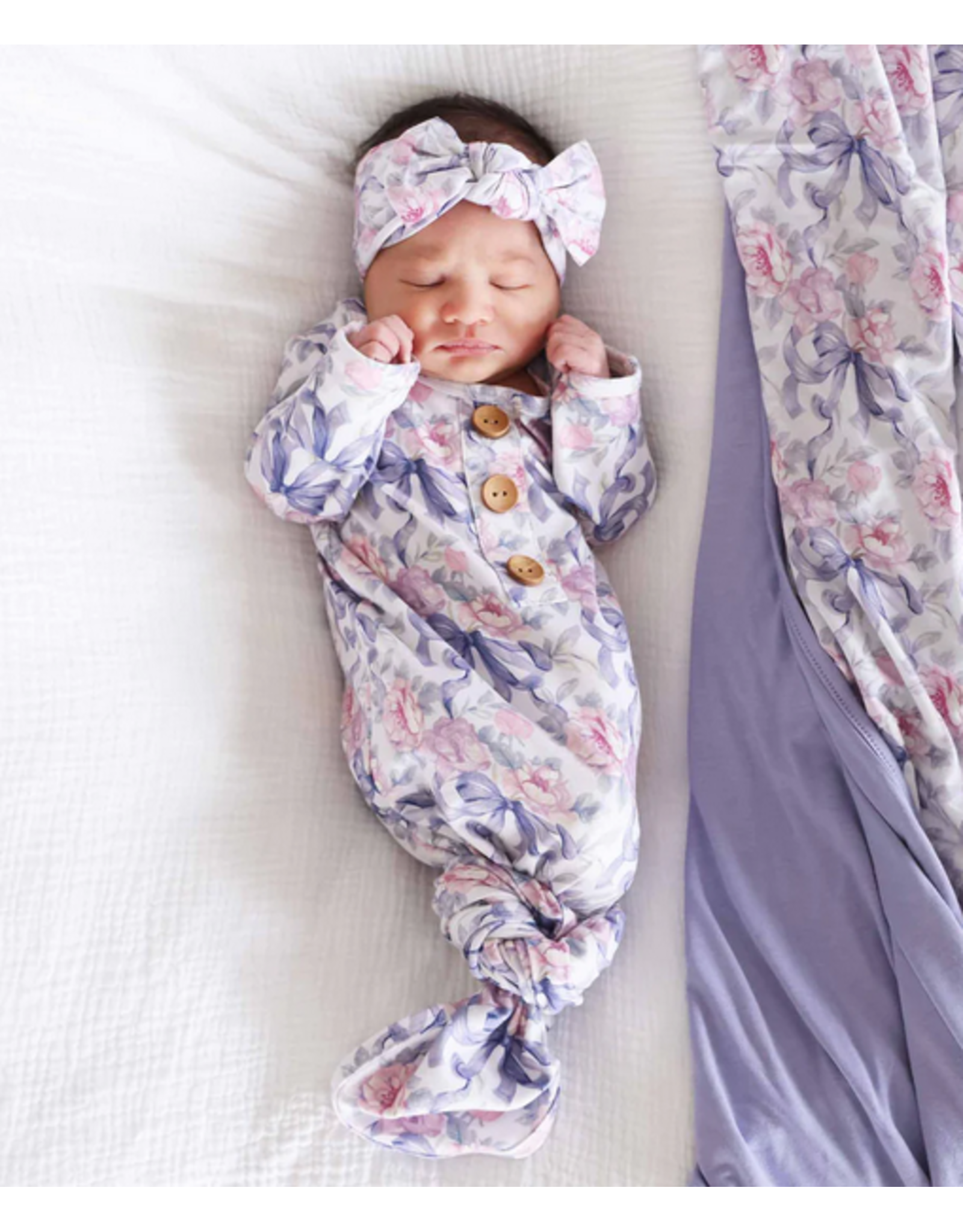 Caden Lane Caden Lane- Leighton's Lavender Newborn Knot Gown & Hat Set