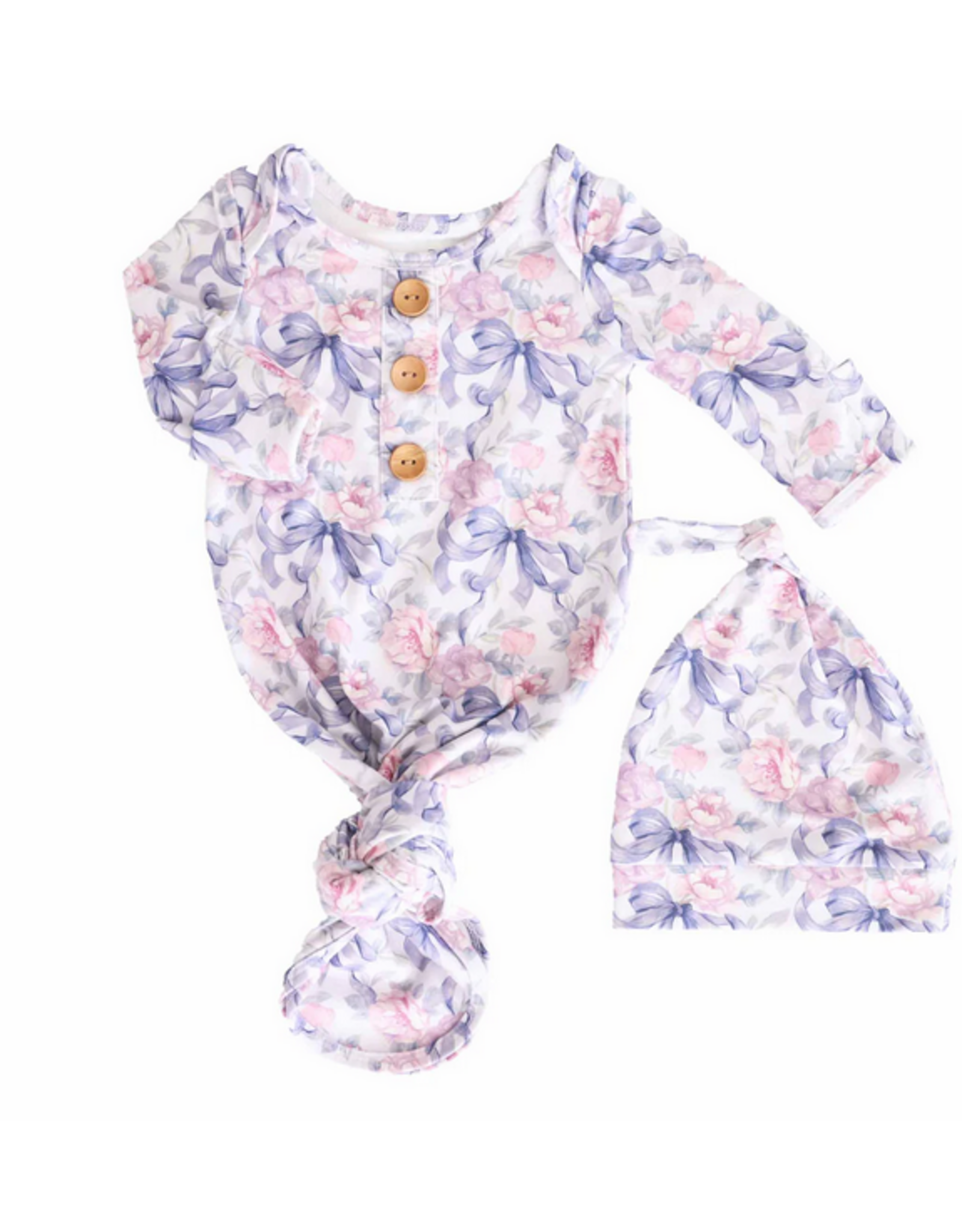 Caden Lane Caden Lane- Leighton's Lavender Newborn Knot Gown & Hat Set