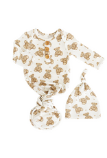 Caden Lane Caden Lane- Beary Sweet Bamboo Waffle Newborn Gown & Hat