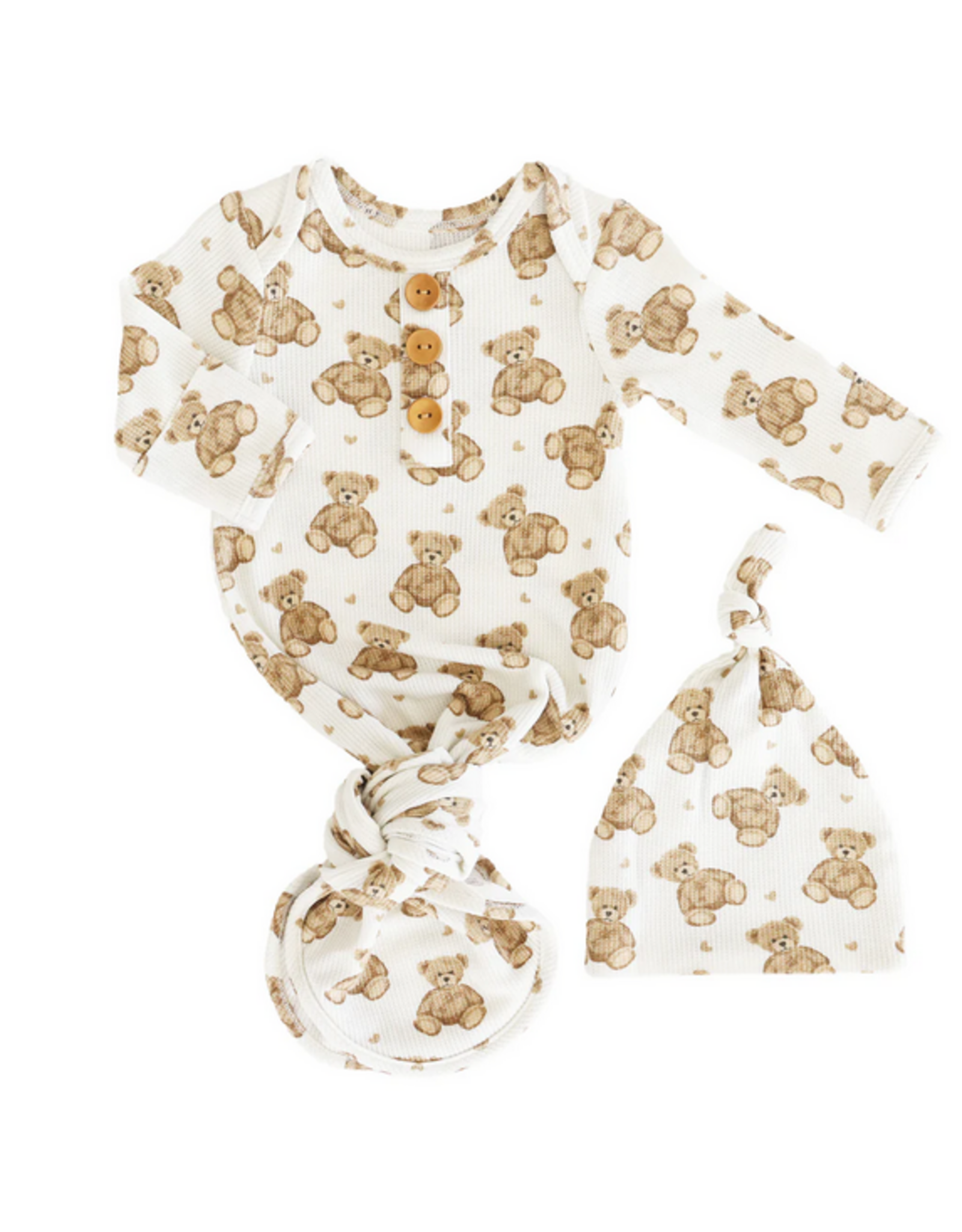 Caden Lane Caden Lane- Beary Sweet Bamboo Waffle Newborn Gown & Hat