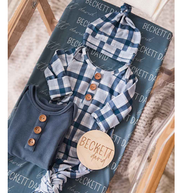 Caden Lane Caden Lane- Paxton's Plaid Newborn Knot Gown & Hat