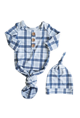 Caden Lane Caden Lane- Paxton's Plaid Newborn Knot Gown & Hat
