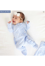 Caden Lane Caden Lane- Blue-tiful Bows Ruffle Zipper Footie