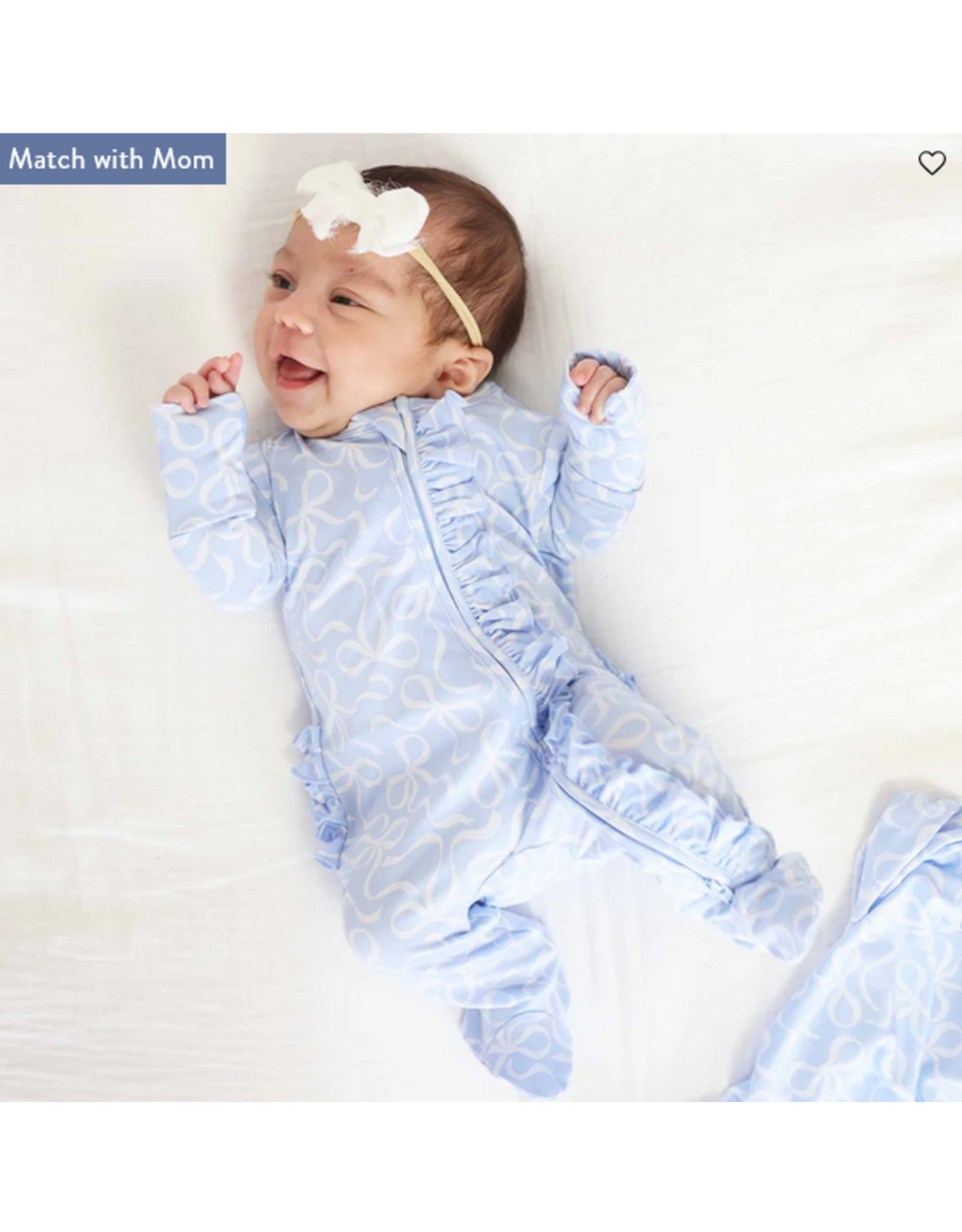 Caden Lane Caden Lane- Blue-tiful Bows Ruffle Zipper Footie