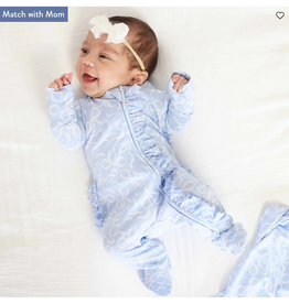 Caden Lane Caden Lane- Blue-tiful Bows Ruffle Zipper Footie