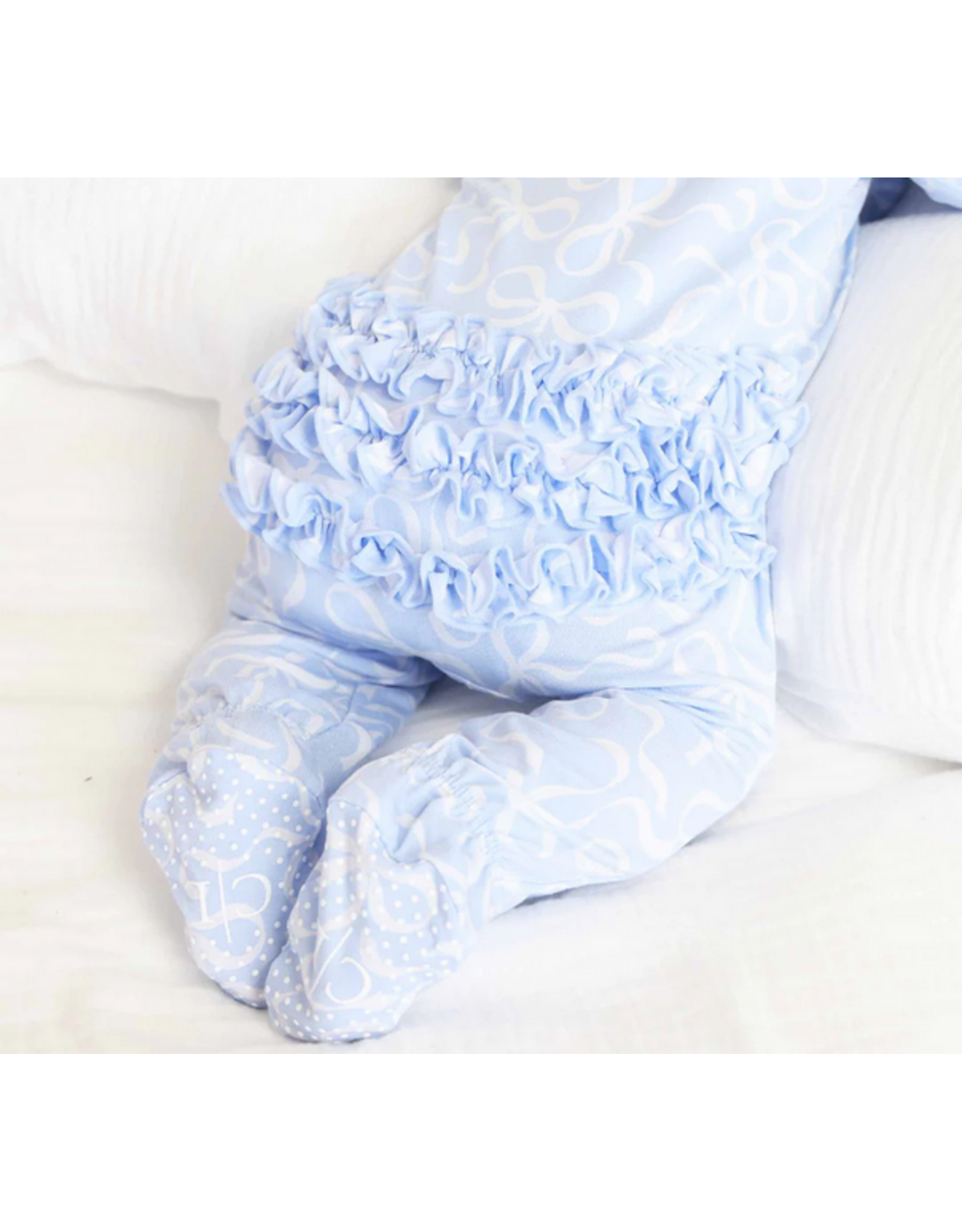 Caden Lane Caden Lane- Blue-tiful Bows Ruffle Zipper Footie