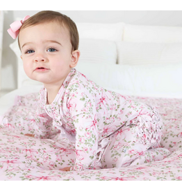 Caden Lane Caden Lane- Bows in Blooms Ruffle Zipper Footie