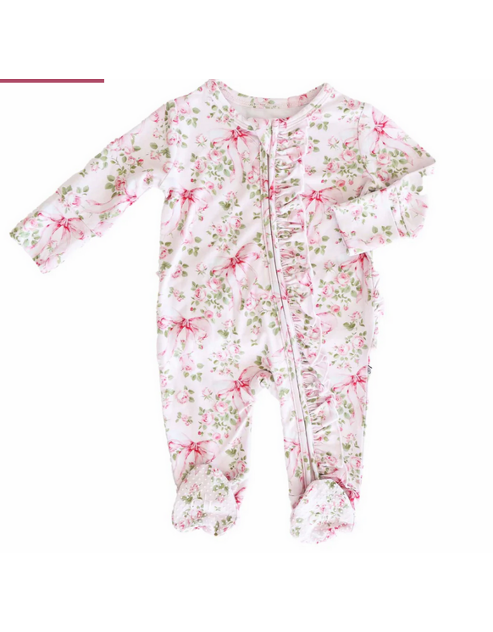Caden Lane Caden Lane- Bows in Blooms Ruffle Zipper Footie