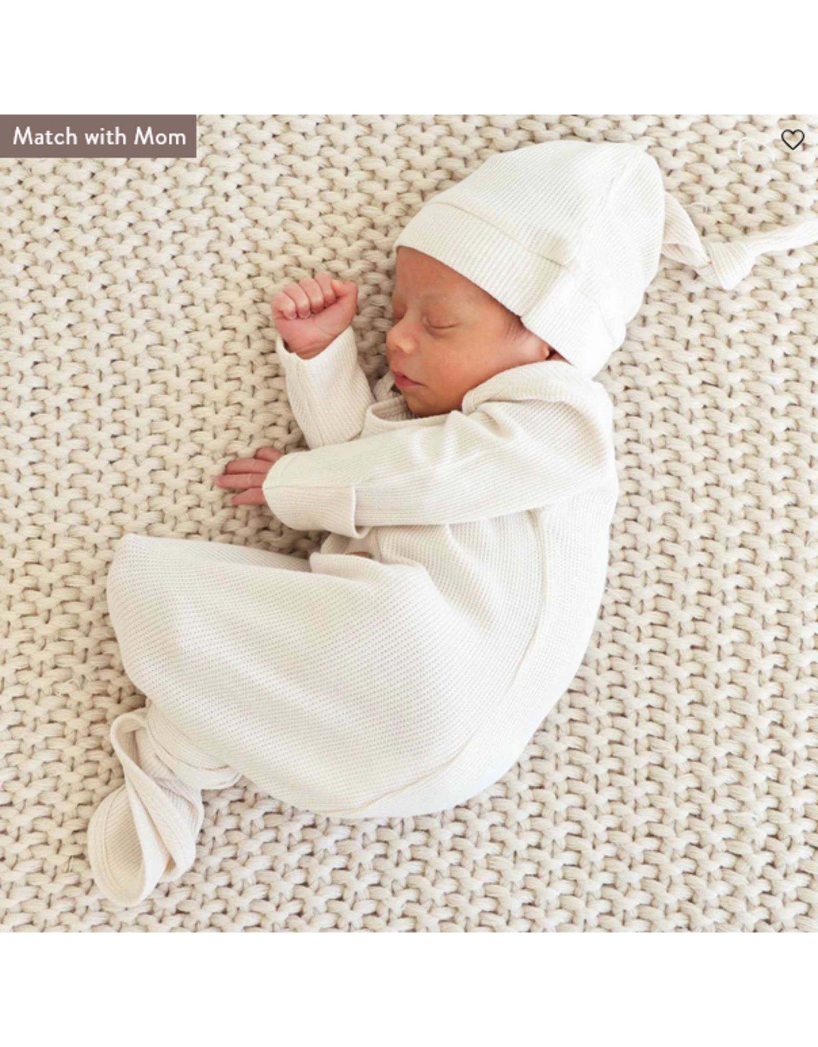 Caden Lane Caden Lane- Eggshell Bamboo Waffle Newborn Gown & Hat