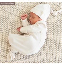Caden Lane Caden Lane- Eggshell Bamboo Waffle Newborn Gown & Hat