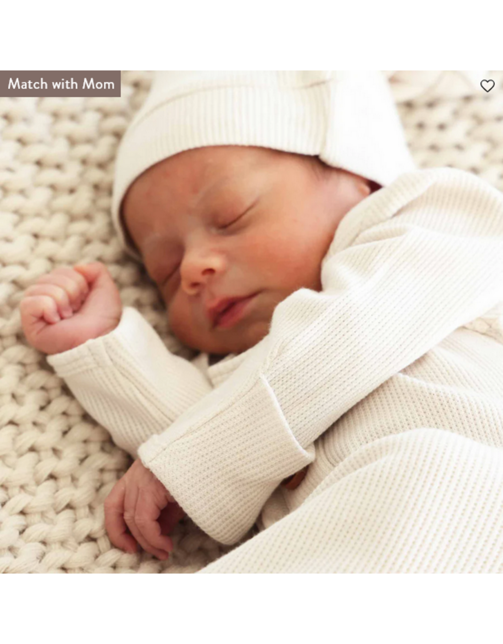 Caden Lane Caden Lane- Eggshell Bamboo Waffle Newborn Gown & Hat