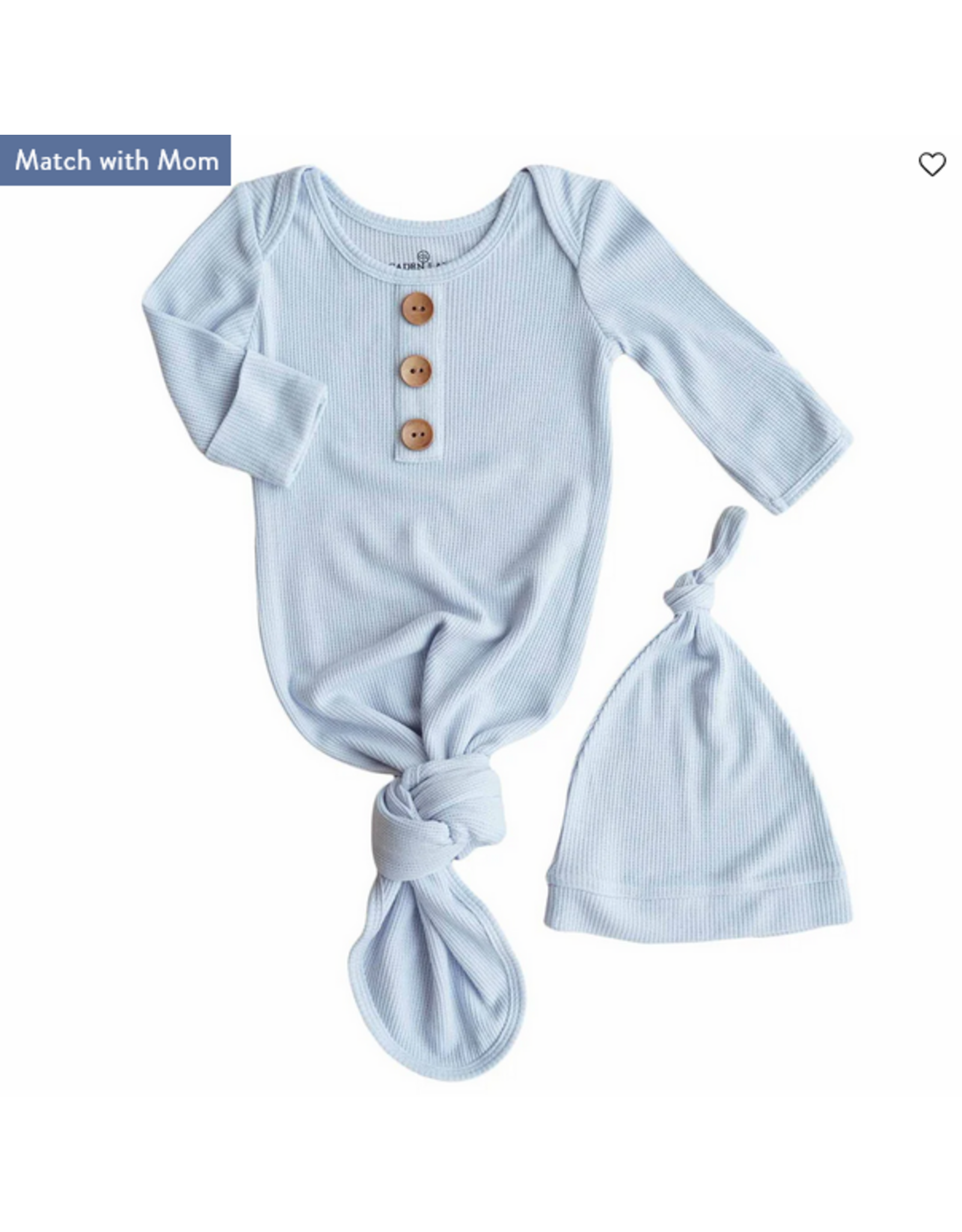 Caden Lane Caden Lane- Ice Blue Bamboo Waffle Newborn Gown & Hat