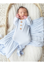 Caden Lane Caden Lane- Ice Blue Bamboo Waffle Newborn Gown & Hat
