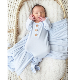 Caden Lane Caden Lane- Ice Blue Bamboo Waffle Newborn Gown & Hat