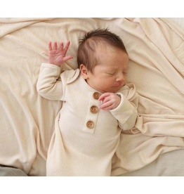 Caden Lane Caden Lane- Oatmeal Bamboo Waffle Newborn Gown & Hat