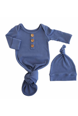 Caden Lane Caden Lane- Steel Blue Ribbed Bamboo Newborn Knot Gown & Hat