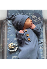 Caden Lane Caden Lane- Steel Blue Ribbed Bamboo Newborn Knot Gown & Hat