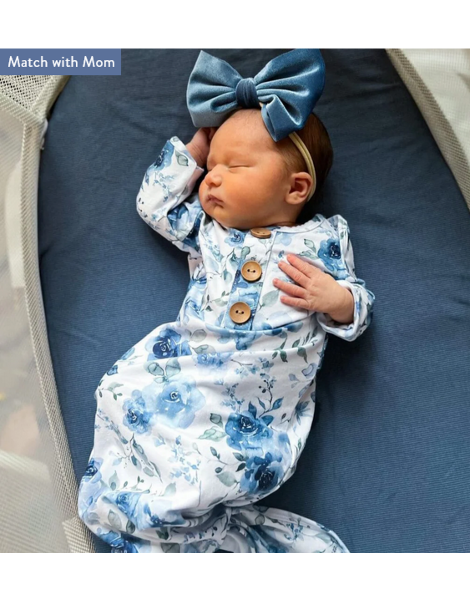 Caden Lane Caden Lane- Bailey's Blue Floral Newborn Gown & Hat Set