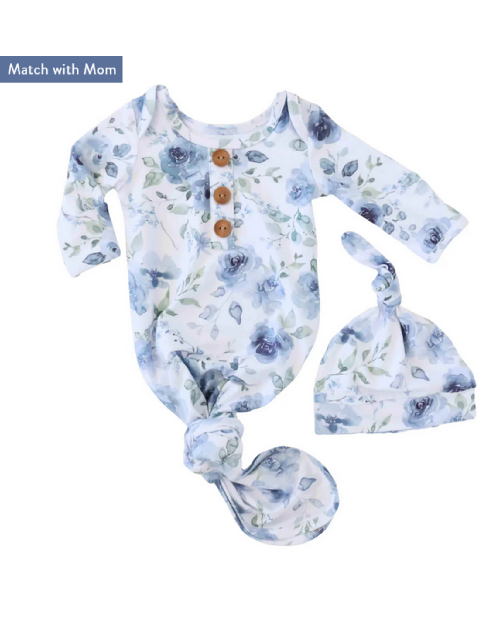 Caden Lane Caden Lane- Bailey's Blue Floral Newborn Gown & Hat Set