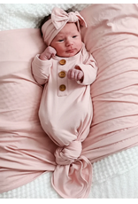 Caden Lane Caden Lane- Solid Petal Pink Bamboo Newborn Knot Gown & Hat Set