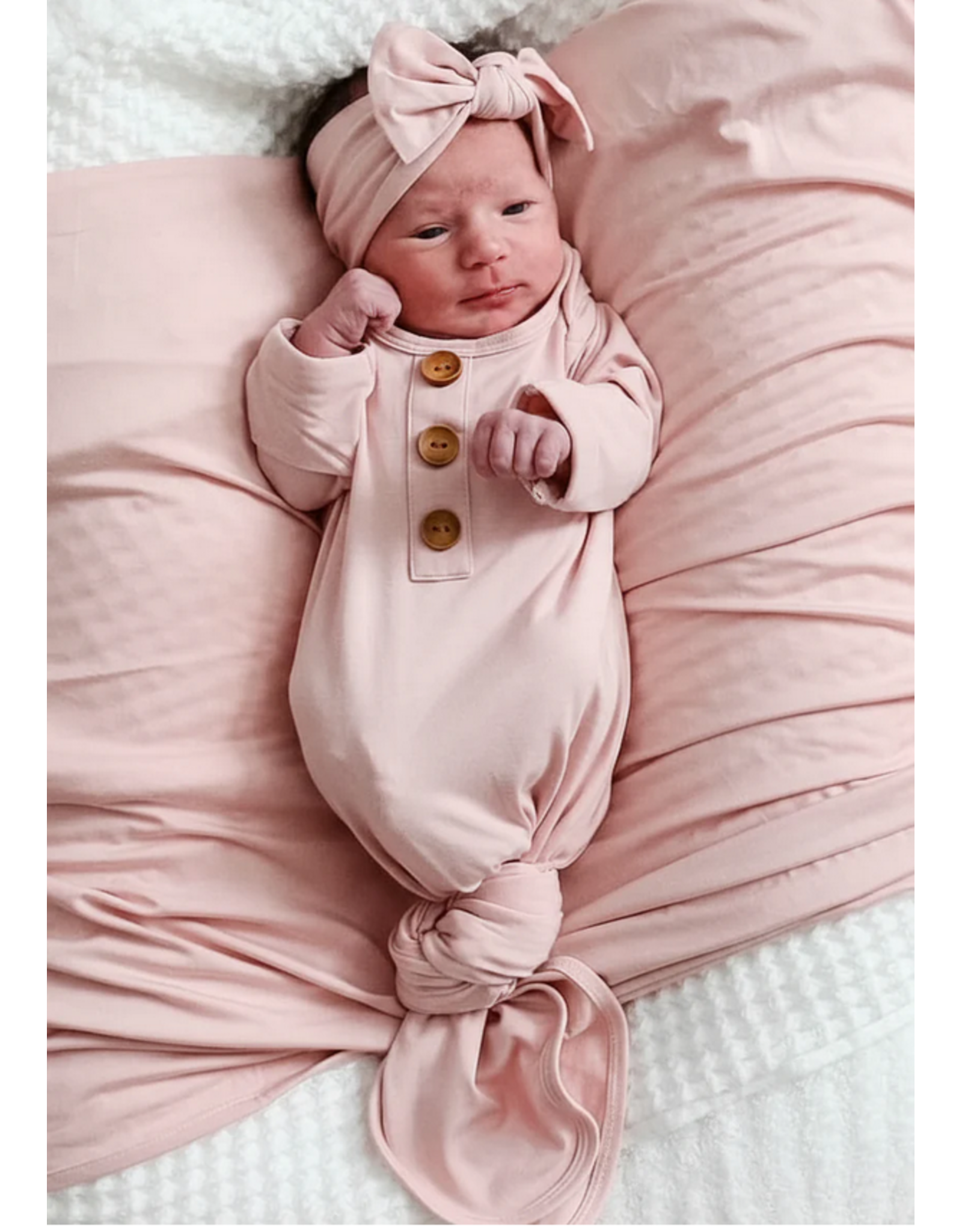 Caden Lane Caden Lane- Solid Petal Pink Bamboo Newborn Knot Gown & Hat Set