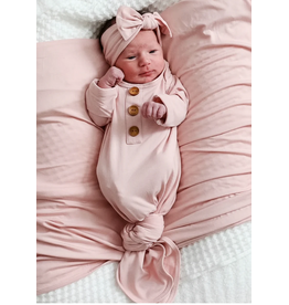 Caden Lane Caden Lane- Solid Petal Pink Bamboo Newborn Knot Gown & Hat Set