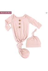 Caden Lane Caden Lane- Solid Petal Pink Bamboo Newborn Knot Gown & Hat Set