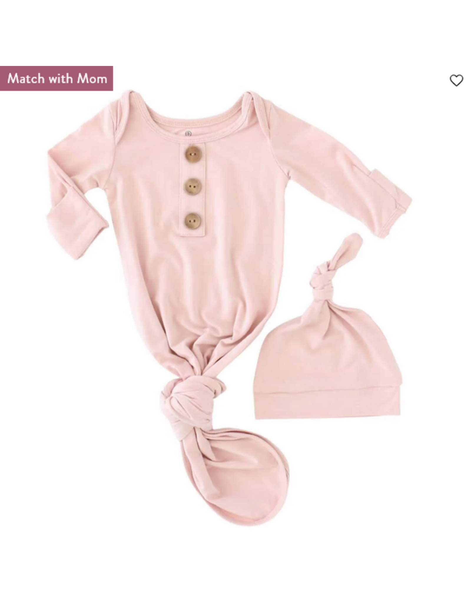 Caden Lane Caden Lane- Solid Petal Pink Bamboo Newborn Knot Gown & Hat Set