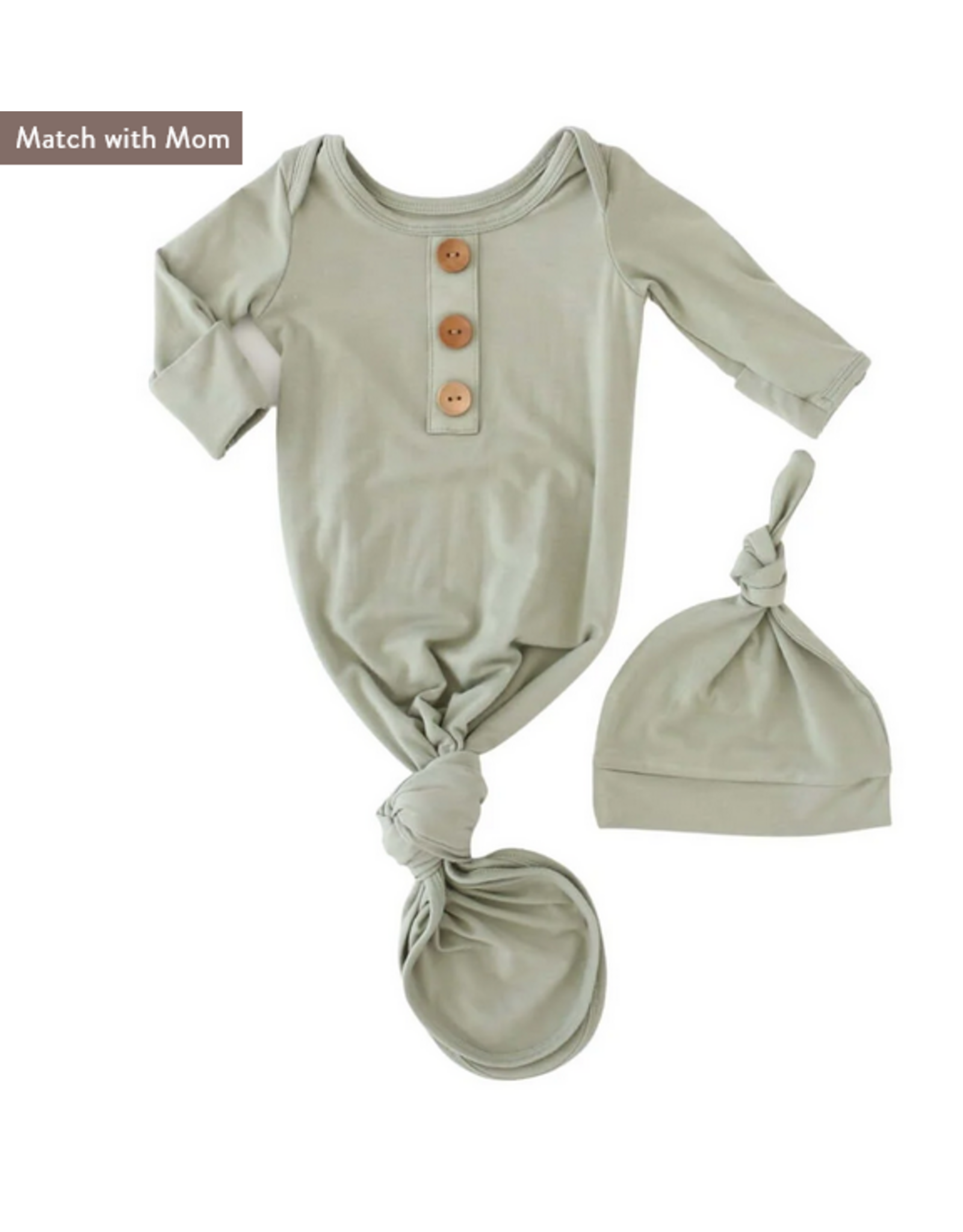 Caden Lane Caden Lane- Moss Bamboo Newborn Knot Gown & Hat Set