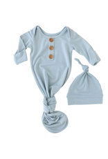 Caden Lane Caden Lane- Solid Light Dusty Blue Bamboo Newborn Knot Gown & Hat Set