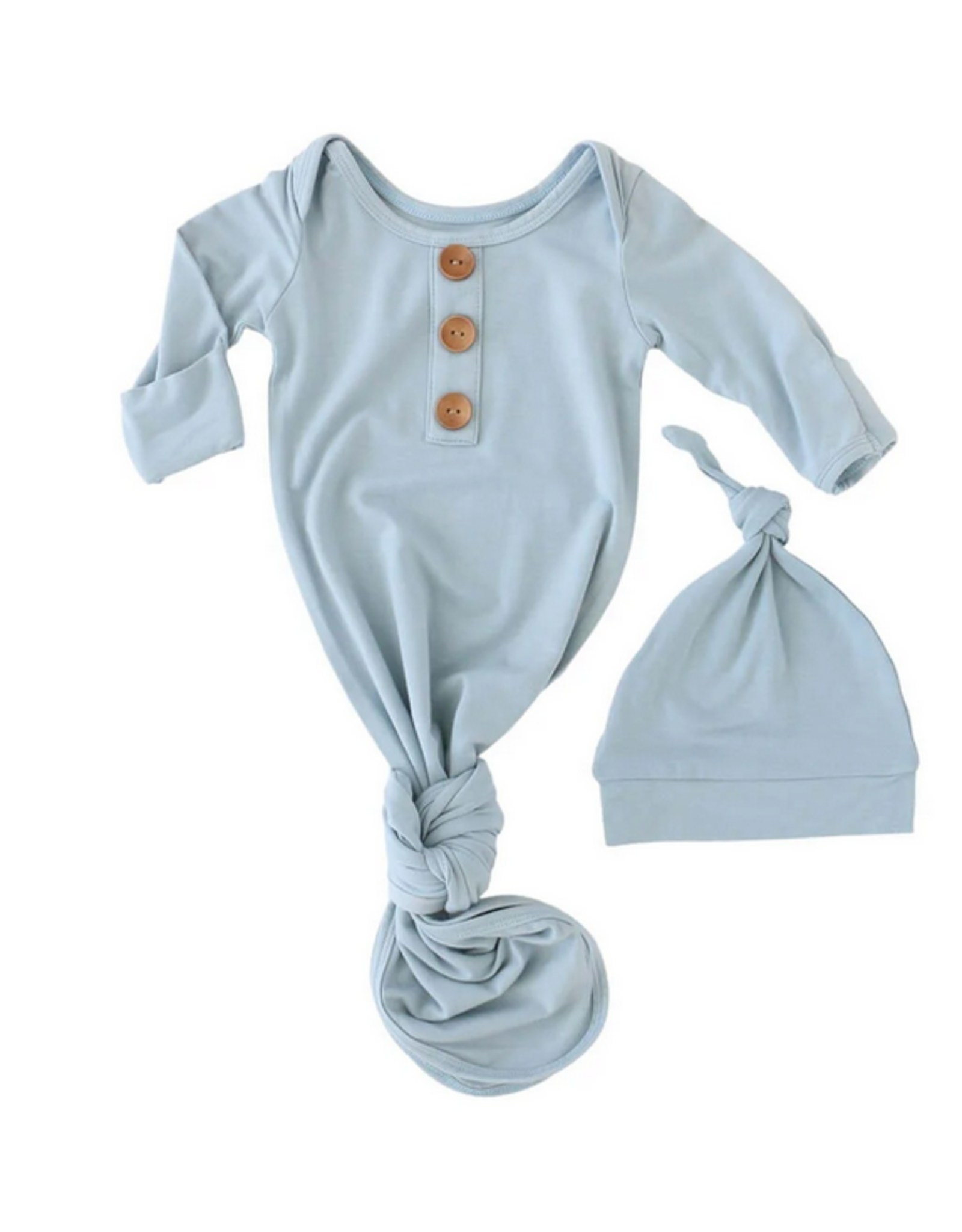 Caden Lane Caden Lane- Solid Light Dusty Blue Bamboo Newborn Knot Gown & Hat Set