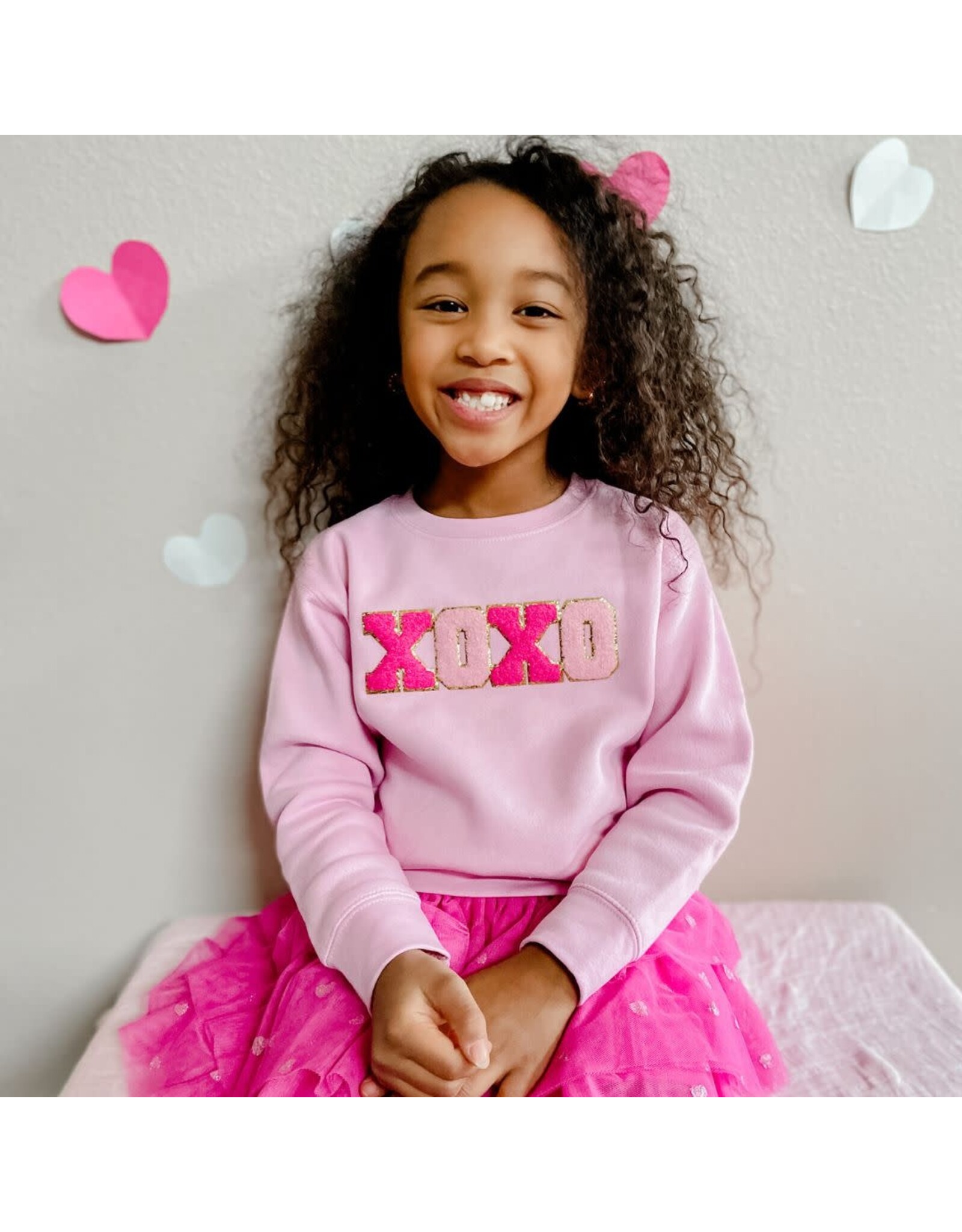 Sweet Wink- XOXO Patch Pink Sweatshirt